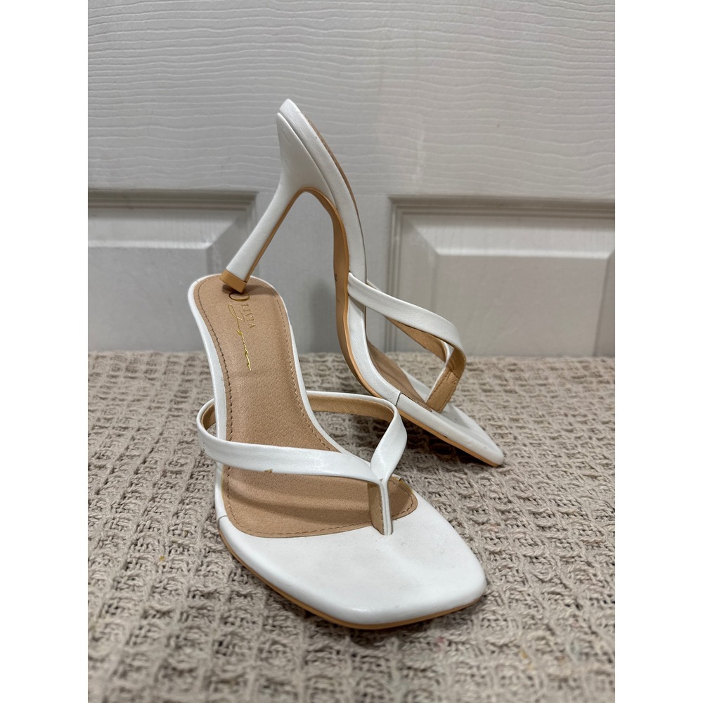Olivia Jaymes Thong Heel Sandal White Square Toe Stiletto Mules Size 5.5